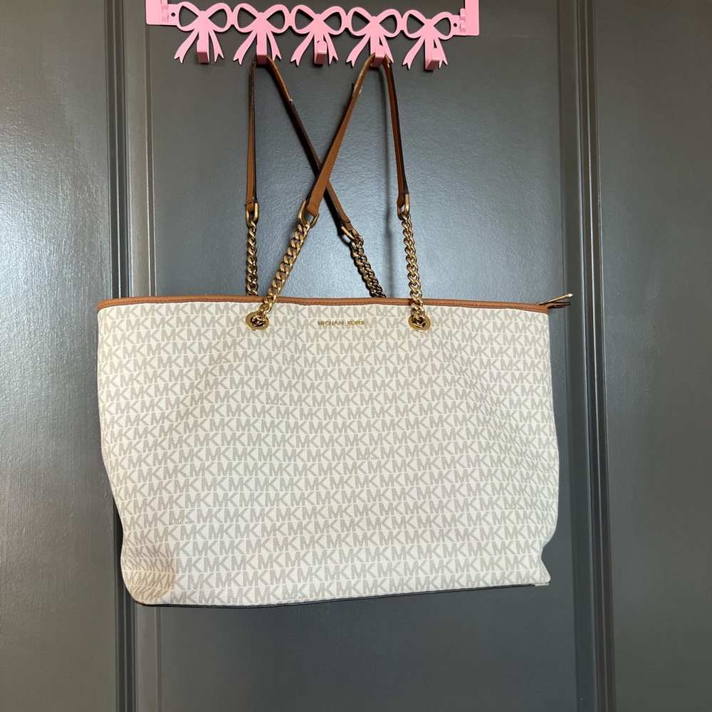 Michael Kors Cream and Tan Signature Tote
